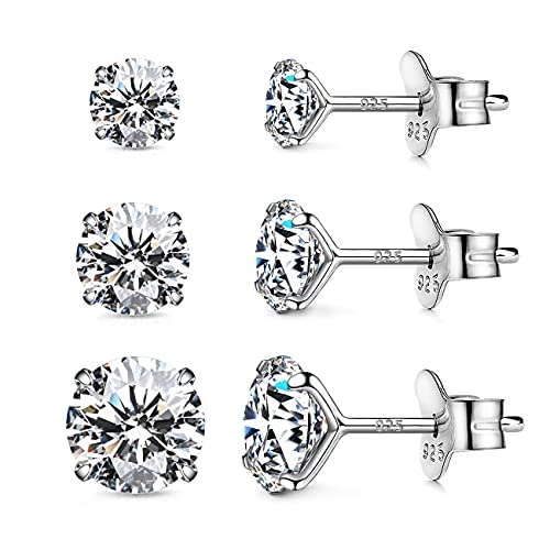 Sterling Silver Cubic Zirconia Stud Earrings - AllenCOCO Gold Plated E
