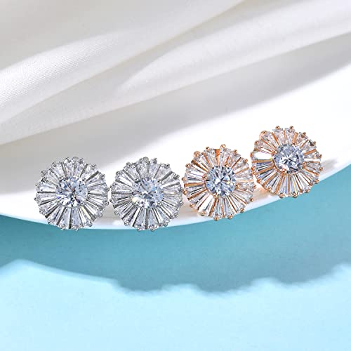AllenCOCO 14K Rose Gold Plated CZ Halo Clip On Stud Earrings, Round Cu