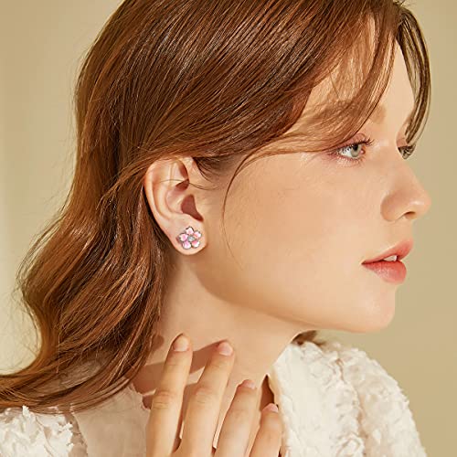 925 Sterling Silver Stud Earrings,Cute Flower Ear Studs for Women